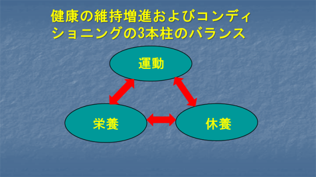 健康の維持増進及びコンディショニングの3本柱のバランス